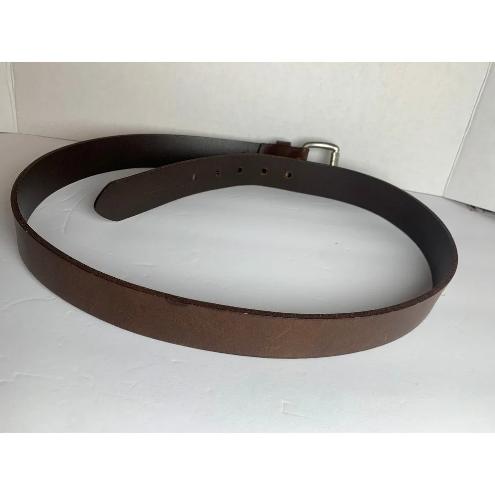 Guess Jeans Mens Brown Italian Full Grain Leather Belt Silver Buckle 38 35052